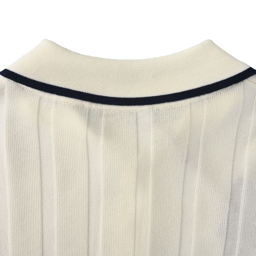 Loro Piana Off-White Contrast-Trim Knit Polo Shirt