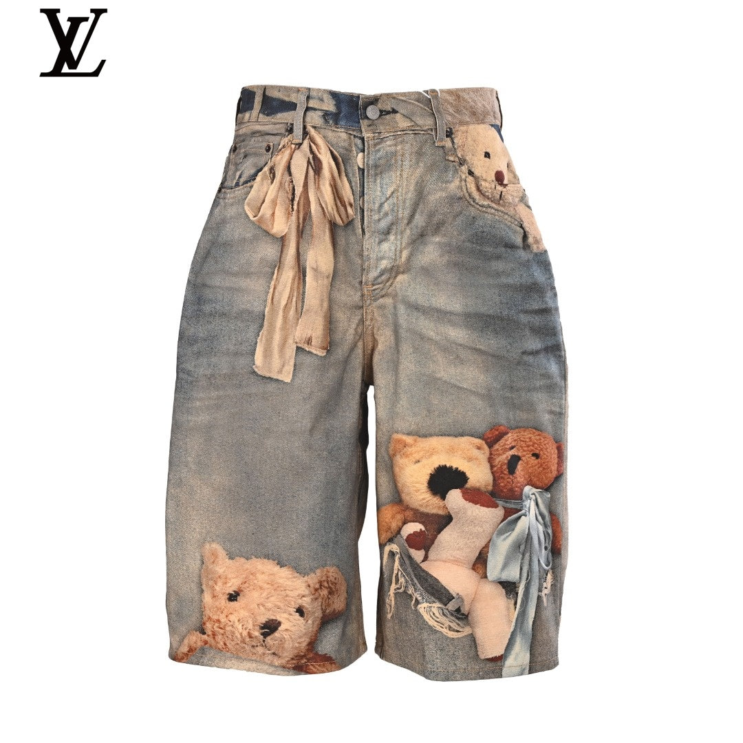 Louis Vuitton Men's Teddy Bear Print Denim Shorts