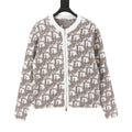 Dior Women's Men's White and Brown Oblique Jacquard Full-Zip Cardigan