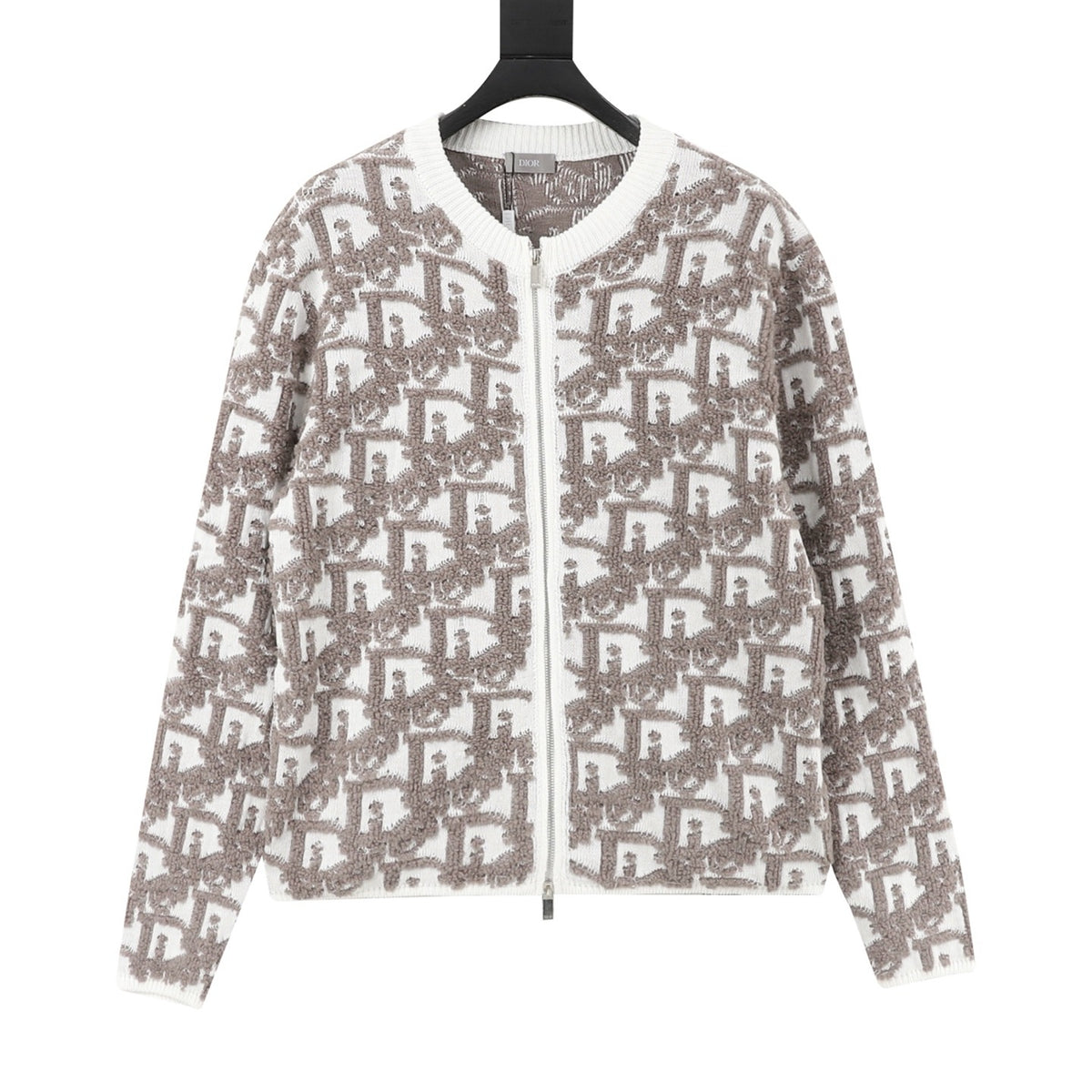 Dior Women's Men's White and Brown Oblique Jacquard Full-Zip Cardigan