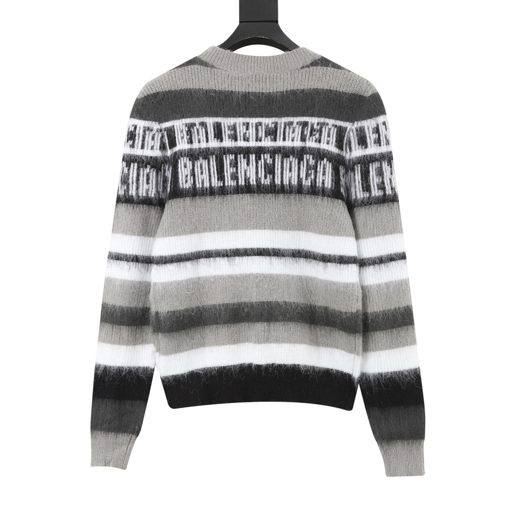 Balenciaga Women's & Men's Grey Mix Logo Striped Knit Sweater