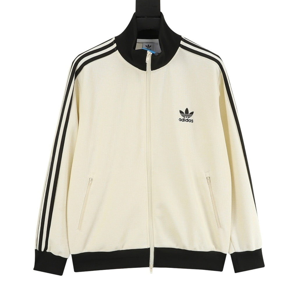 Adidas Originals American Retro Trefoil Track Jacket | Cream Burgundy Stripe Navy Trim