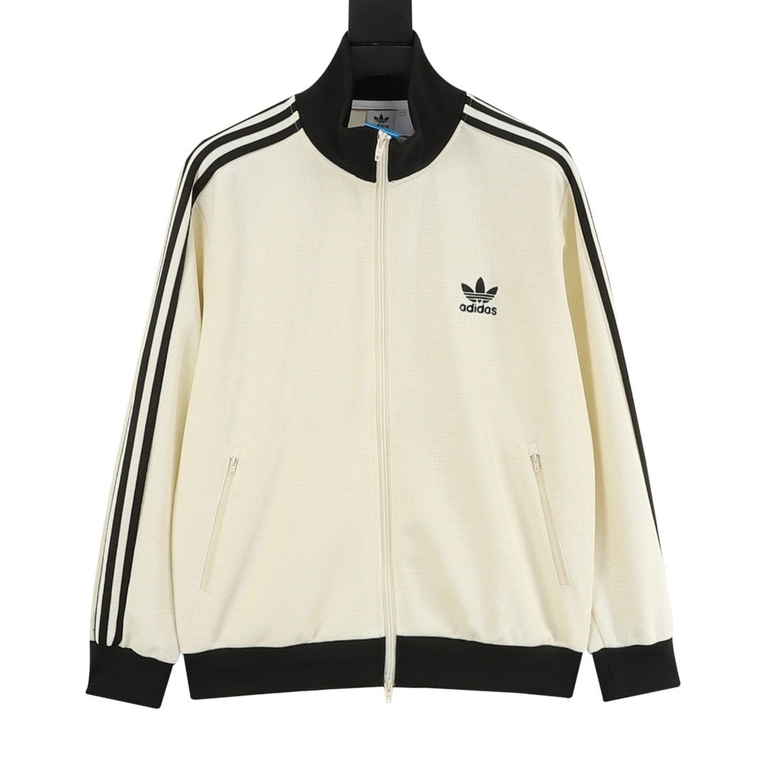 Adidas Originals American Retro Trefoil Track Jacket | Cream Burgundy Stripe Navy Trim