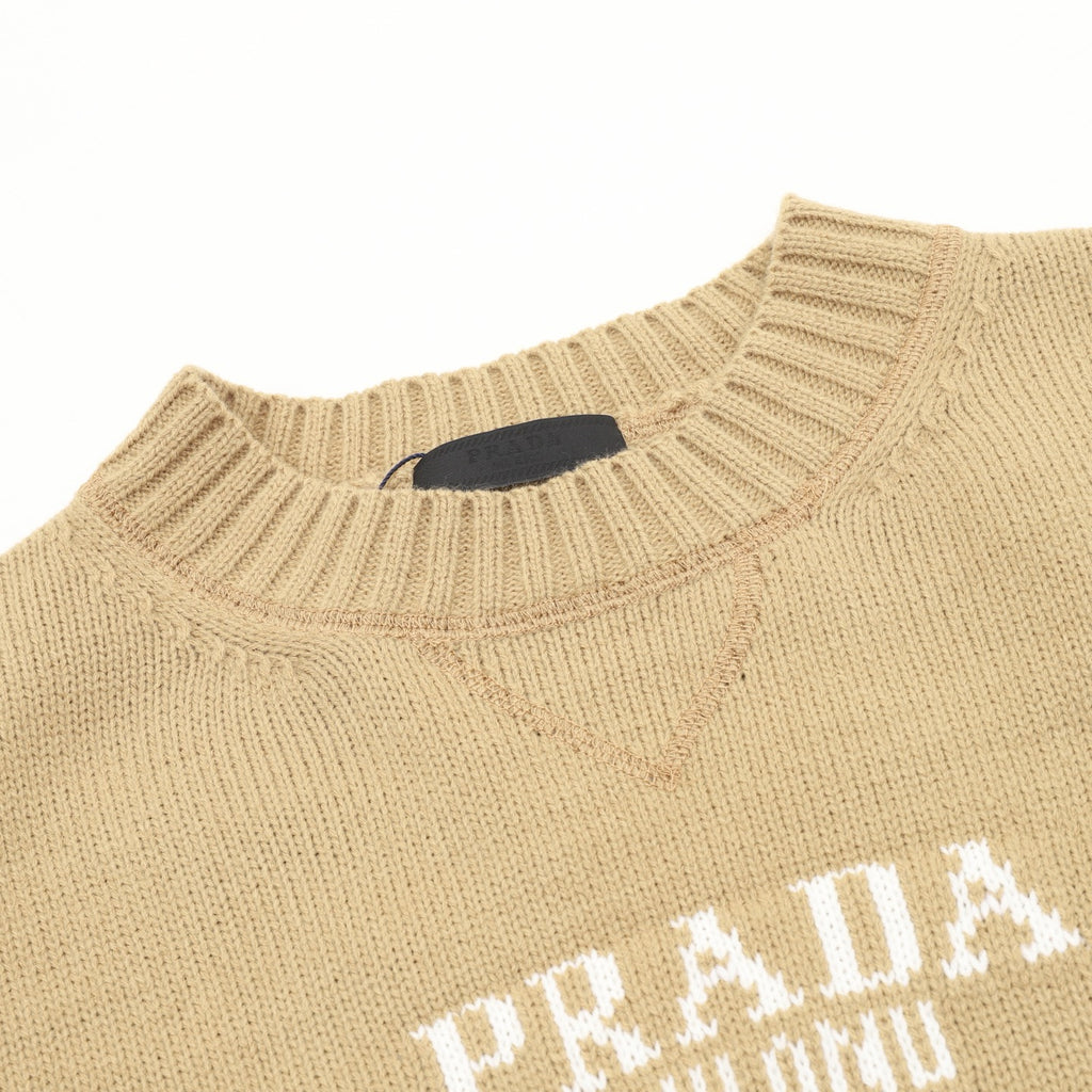 Prada Women's Men's Camel Logo Graphic Crewneck Sweater