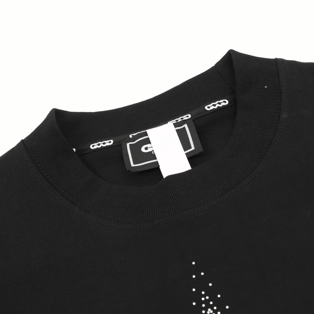 Goodbrand Three-Star Rhinestone Script Logo Short-Sleeve T-Shirt in Black