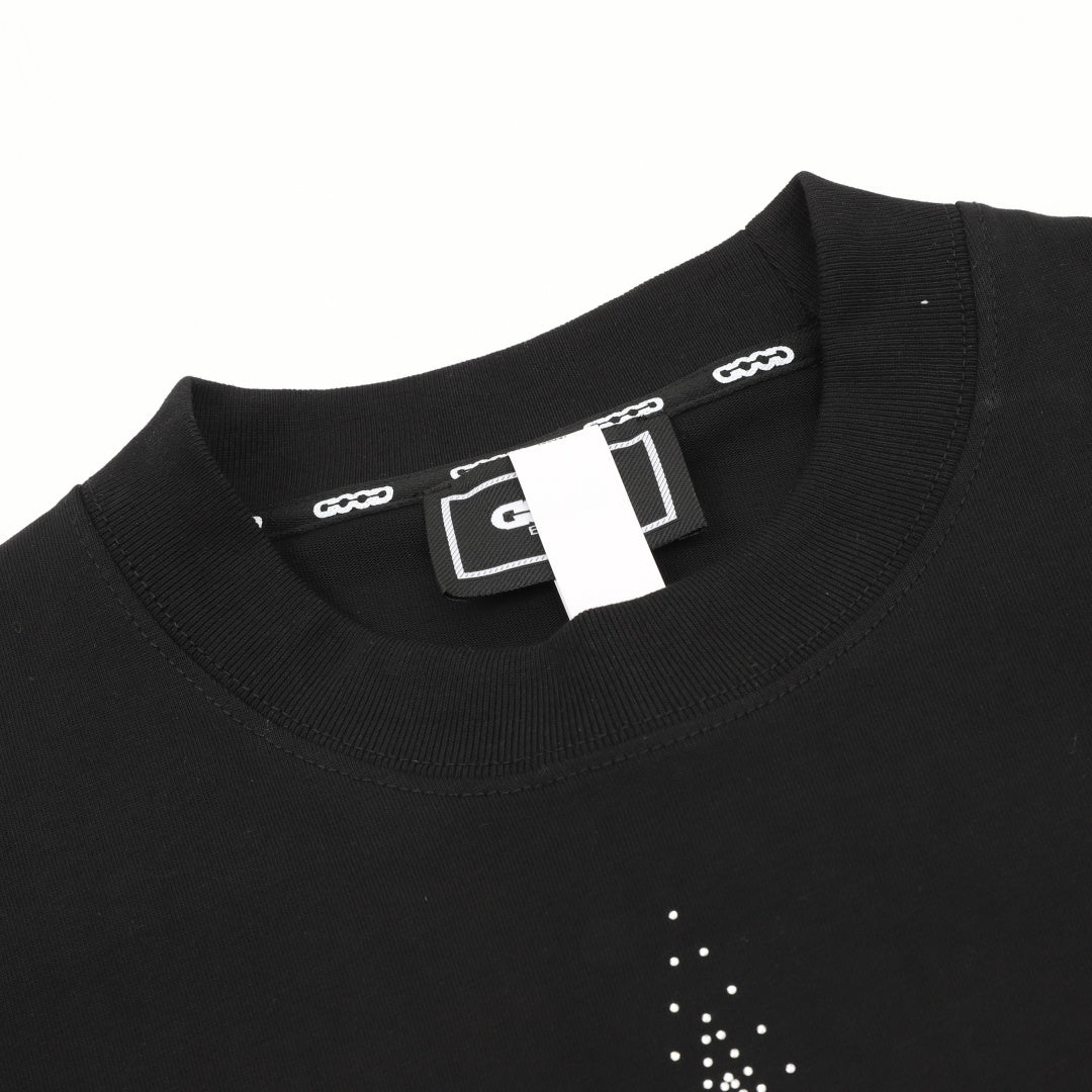 Goodbrand Three-Star Rhinestone Script Logo Short-Sleeve T-Shirt in Black