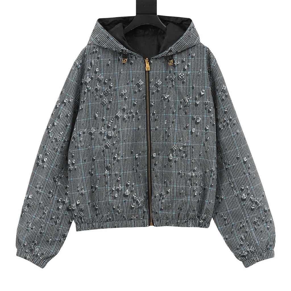 Louis Vuitton 25FW Reversible Monogram Crystal Hooded Jacket | Grey Check LV All-Over Print