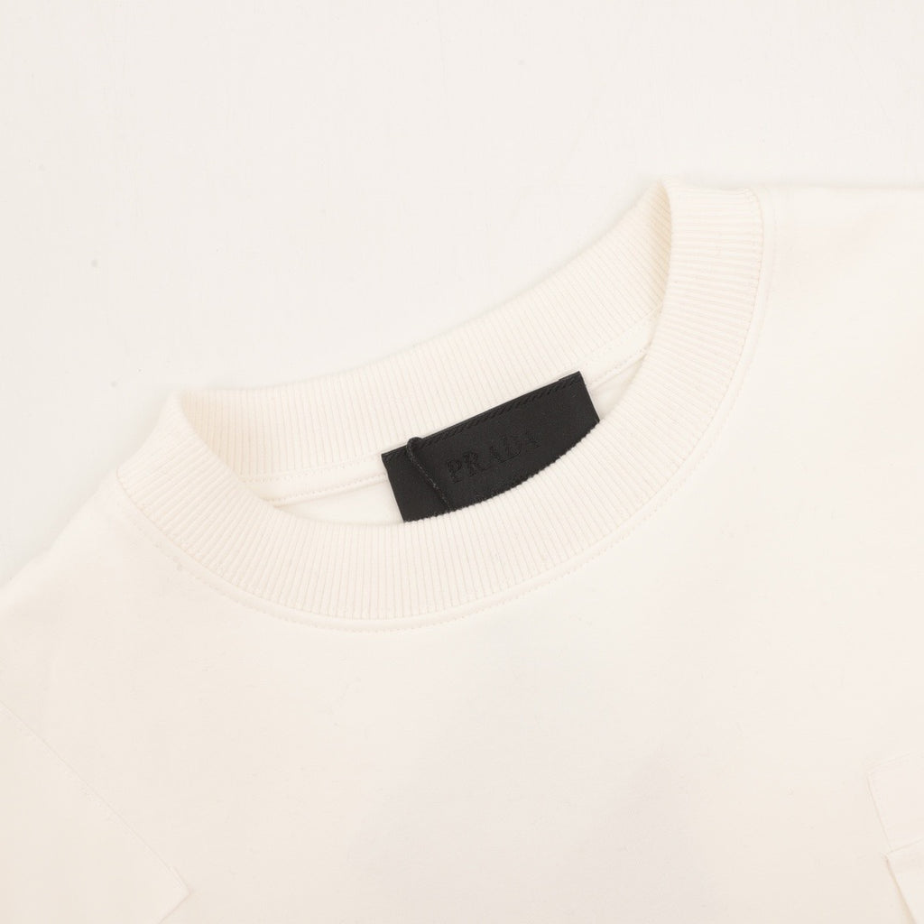 Prada Women's & Men's Off-White Nylon Pocket Triangle Logo Crewneck Sweatshirt