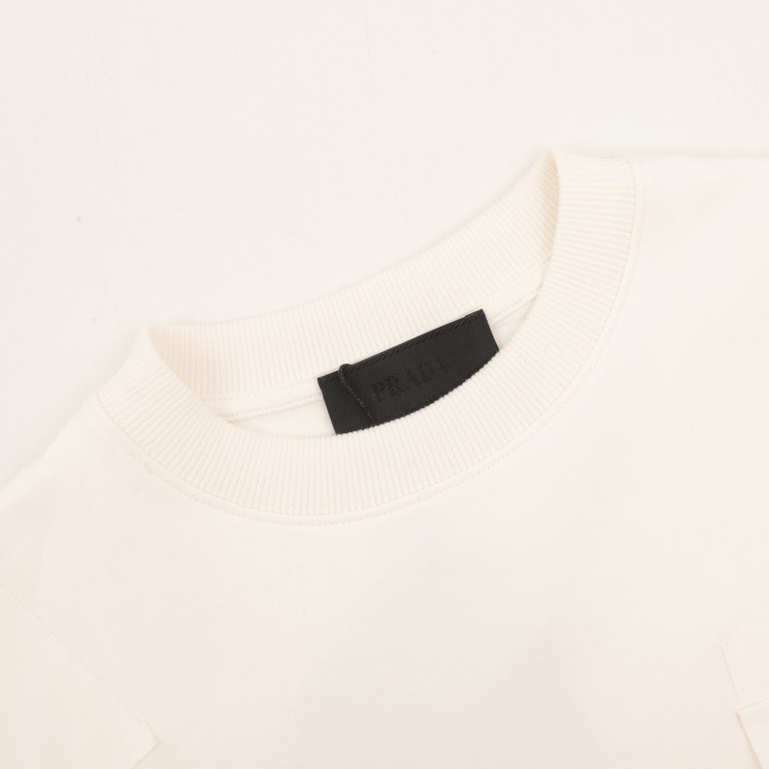 Prada Women's & Men's Off-White Nylon Pocket Triangle Logo Crewneck Sweatshirt
