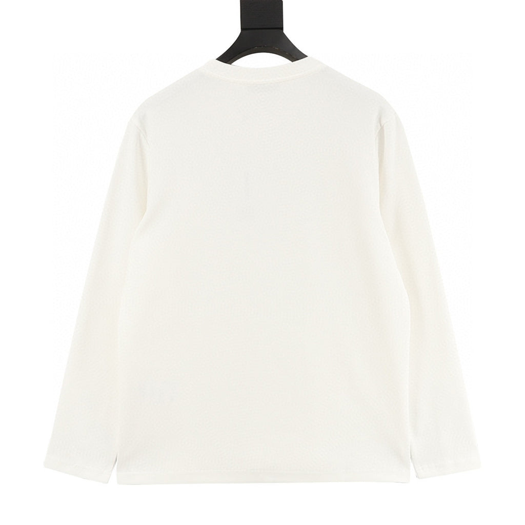 Chanel 25FW Long-Sleeve T-Shirt with Large Embroidered/Appliqué Double-C Logo in Brocade Style