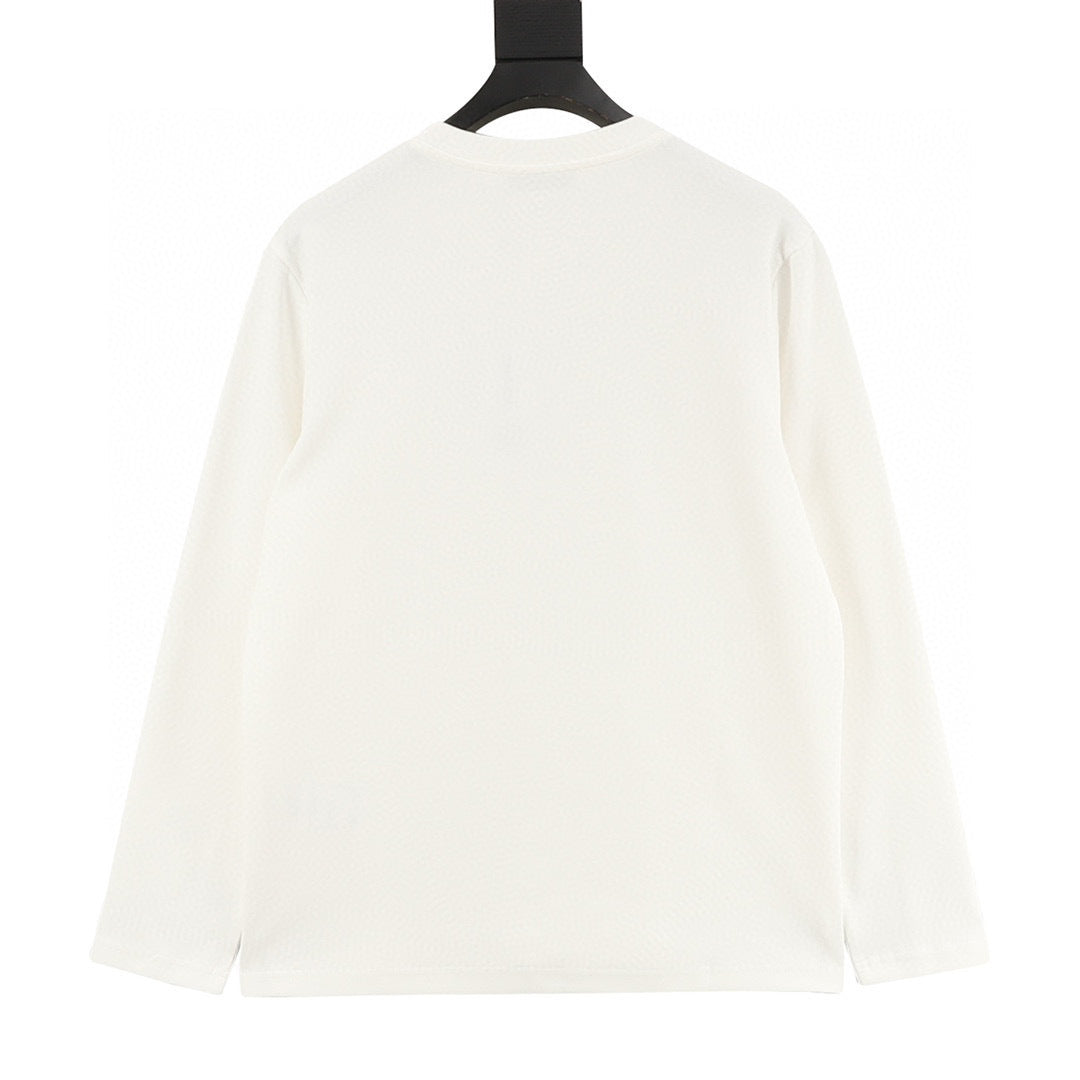 Chanel 25FW Long-Sleeve T-Shirt with Large Embroidered/Appliqué Double-C Logo in Brocade Style