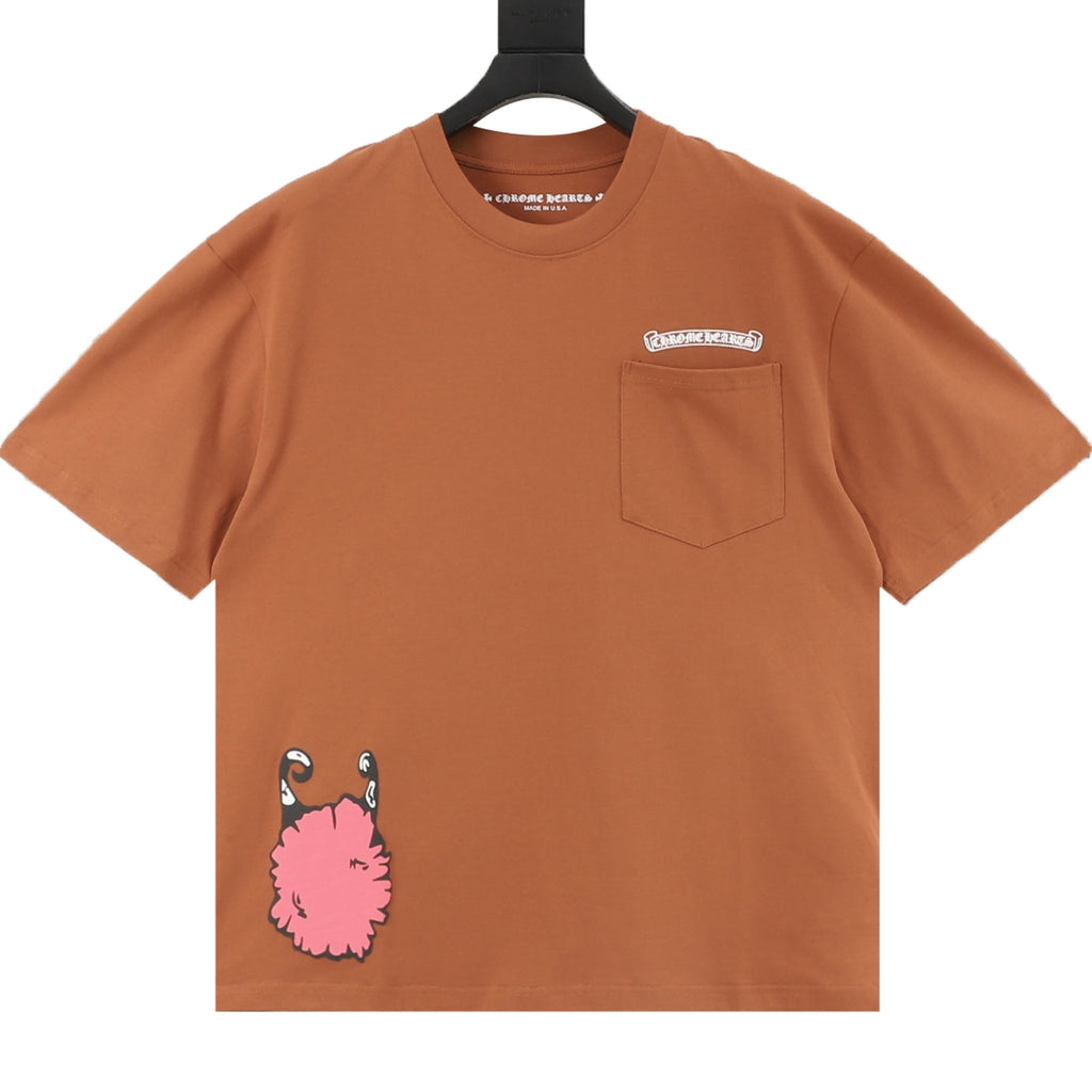 Chrome Hearts Men's Brown Pink Monster Graphic Pocket T-Shirt