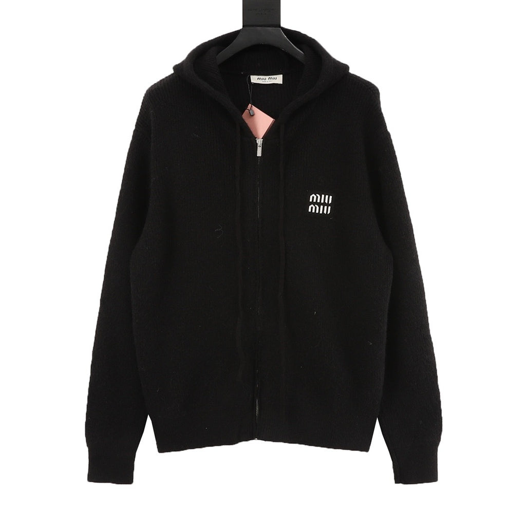 Miu Miu Women's Men's Black Ribbed Knit Zip Hoodie
