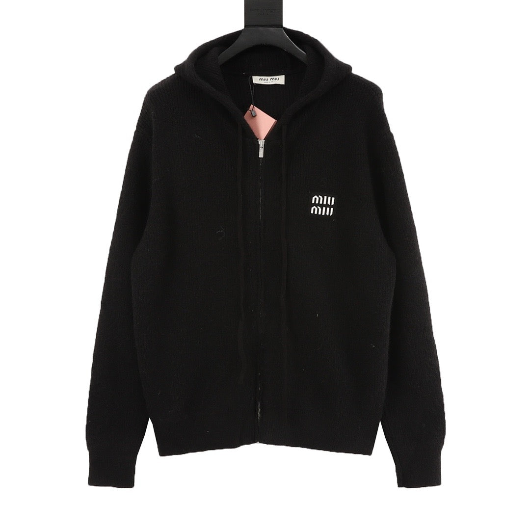 Miu Miu Women's Men's Black Ribbed Knit Zip Hoodie