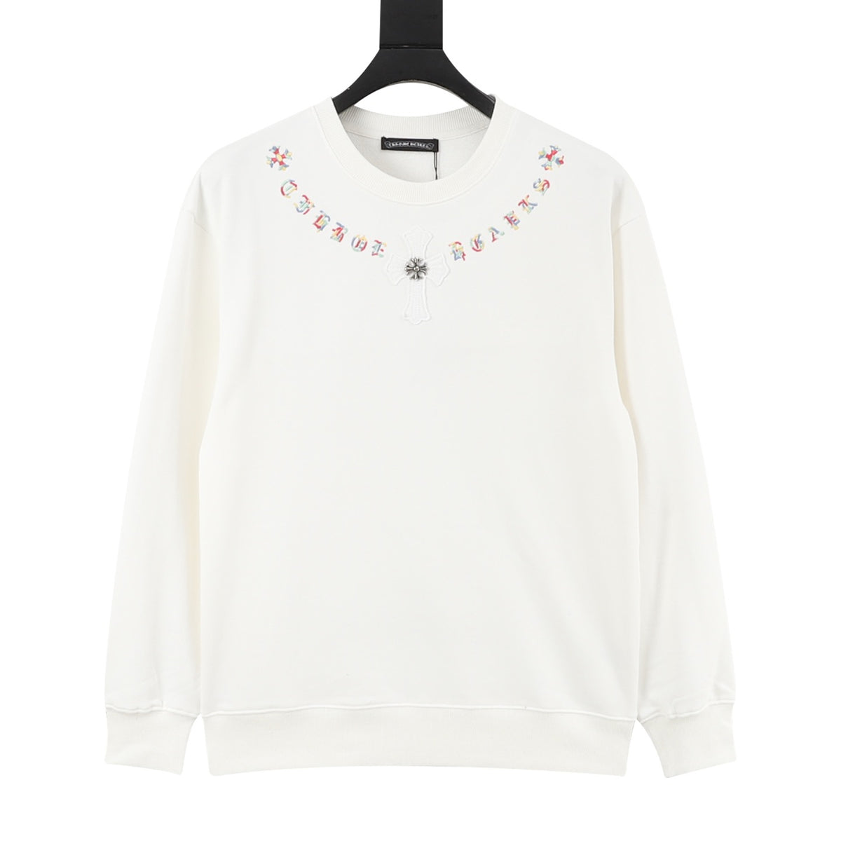 Chrome Hearts Women's Men's White Colorful Letter & Cross Crewneck Sweatshirt