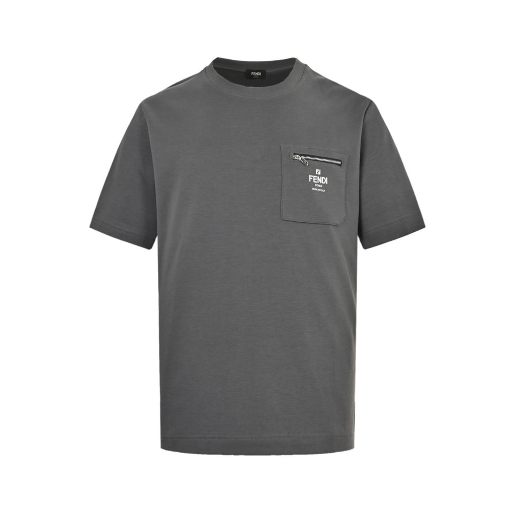 Fendi Grey Zip-Pocket Logo T-Shirt