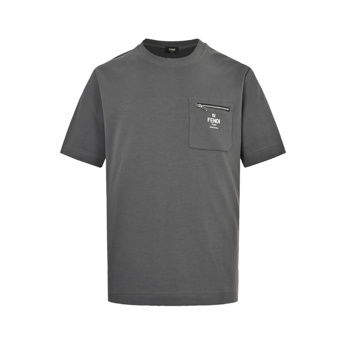 Fendi Grey Zip-Pocket Logo T-Shirt