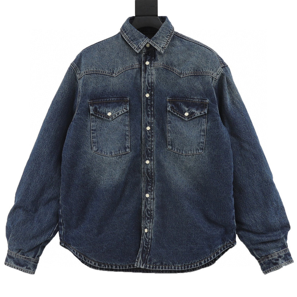 Prada Triangle Logo Western Yoke Quilted-Lined Denim Shirt Jacket