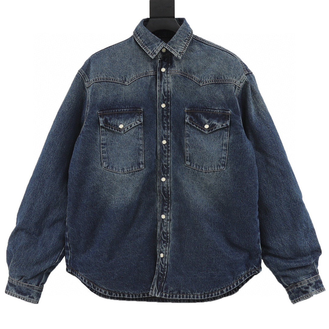 Prada Triangle Logo Western Yoke Quilted-Lined Denim Shirt Jacket