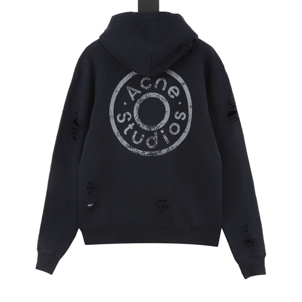 Acne Studios Women's Men's Dark Navy Distressed Zip-Up Hoodie