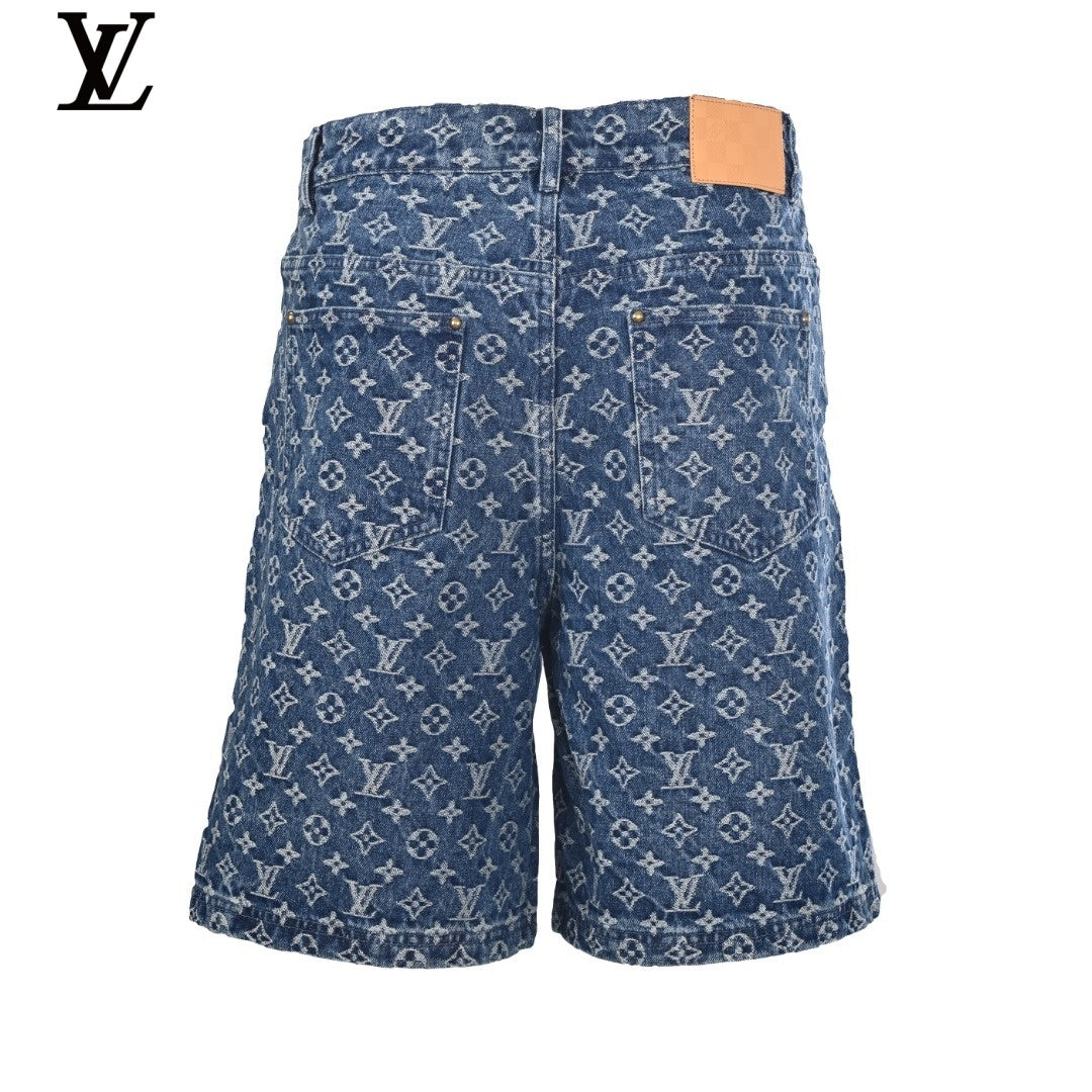 Louis Vuitton Blue Allover Monogram Denim Shorts