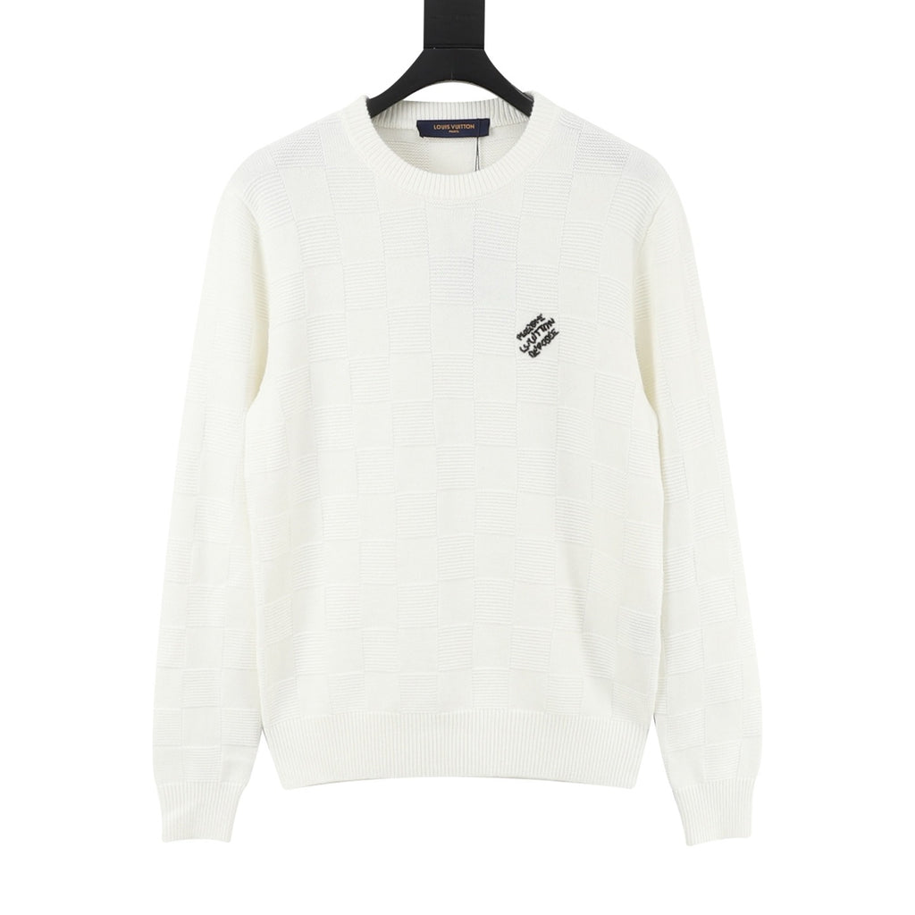 Louis Vuitton Women's Men's White Checkered Crewneck Knit Sweater