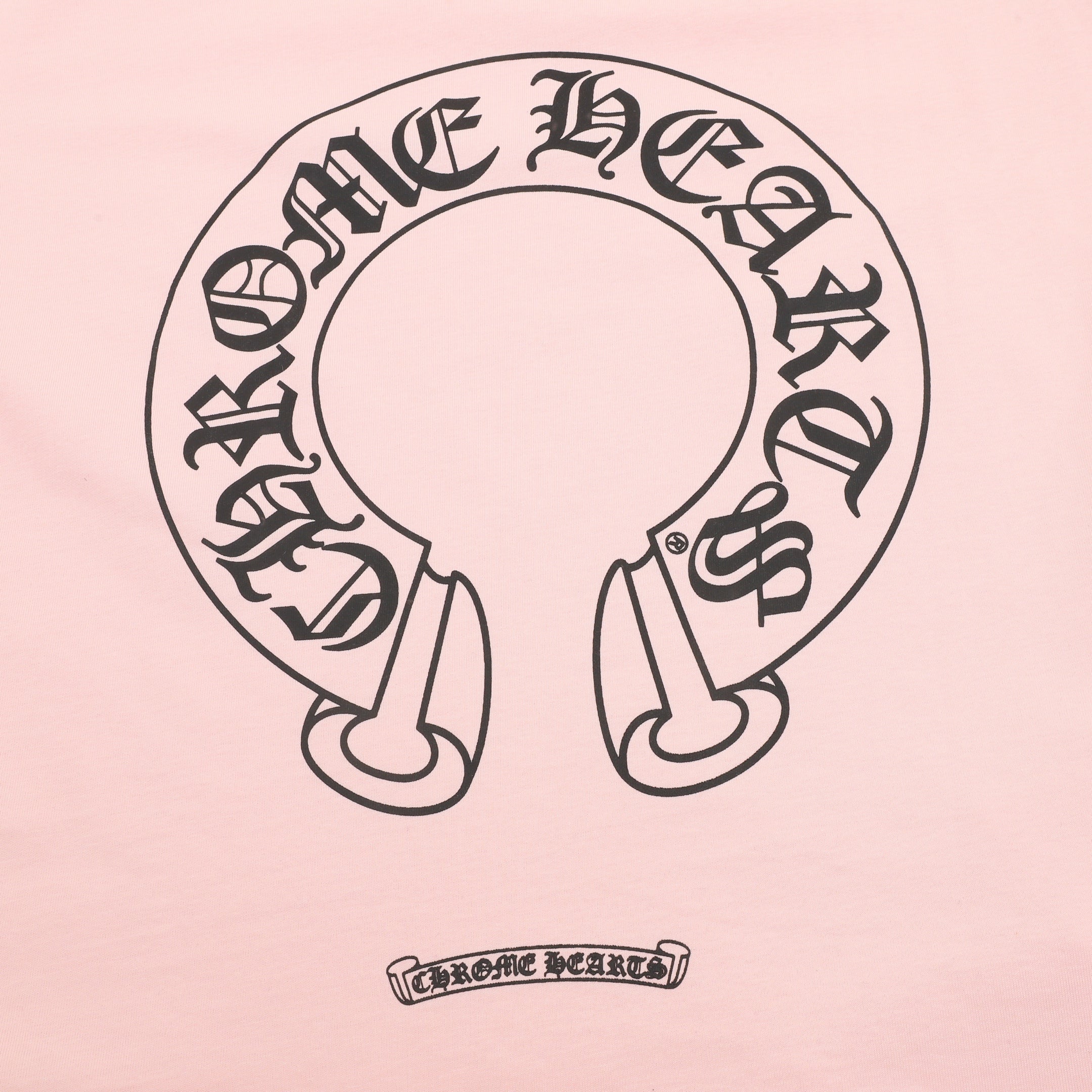 Chrome Hearts Horseshoe Raglan Long-Sleeve Tee — Pink & White, Gothic Sleeve Print