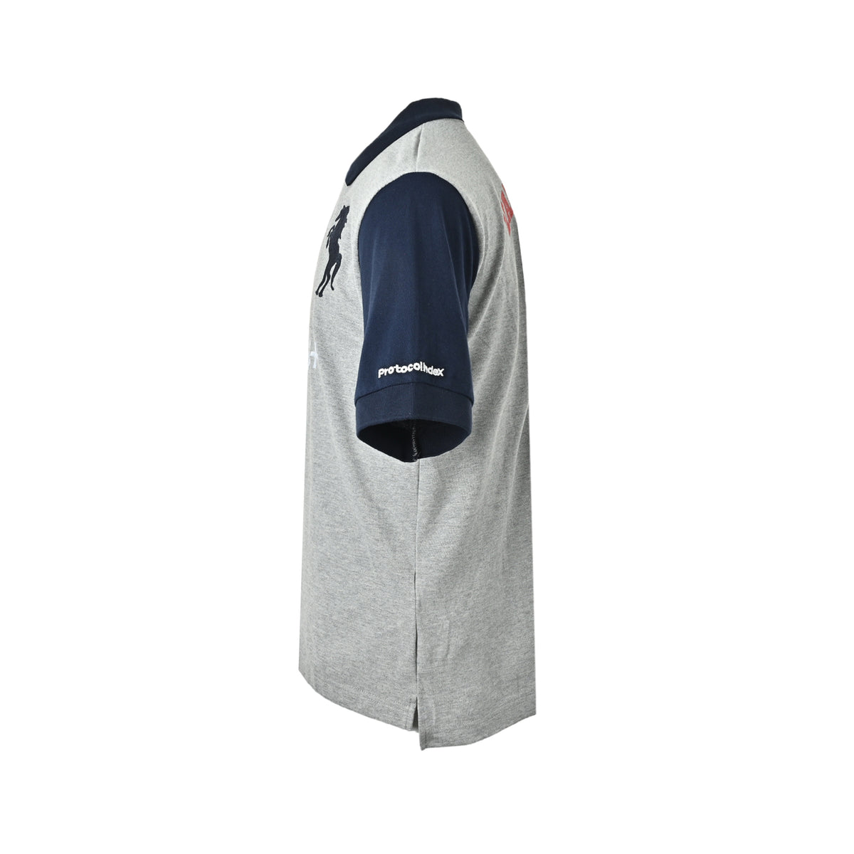 Protocol+ Grey & Navy Color-Block Horse Logo Polo Shirt