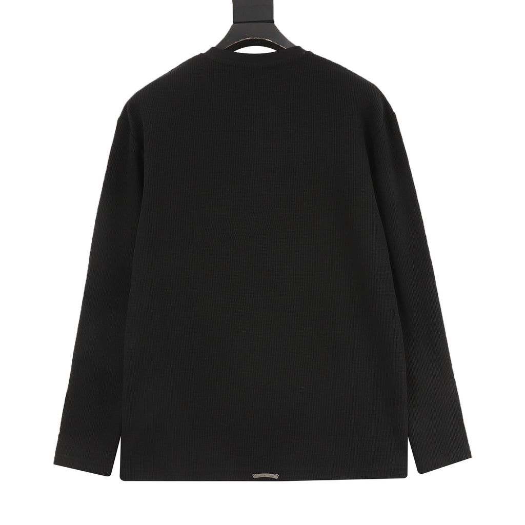 Chrome Hearts Cross Leather Label Waffle Henley Long Sleeve | Black Grey Luxury Streetwear