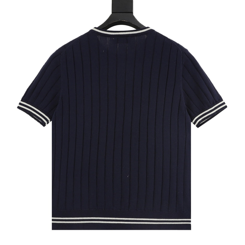 Brunello Cucinelli Striped Patchwork Knit Short-Sleeve Top