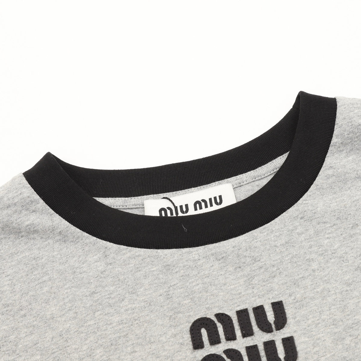 Miu Miu Women's & Men's Grey Contrast-Collar Logo Long-Sleeve Tee