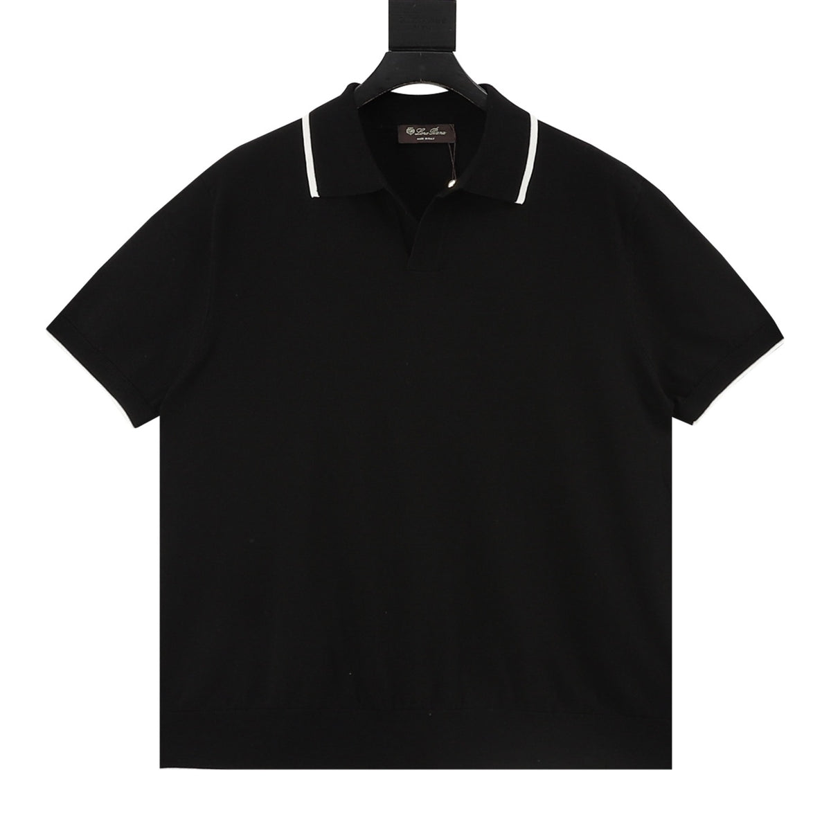 Loro Piana Women's Men's Black Trim-Collar Short-Sleeve Knit Polo Shirt