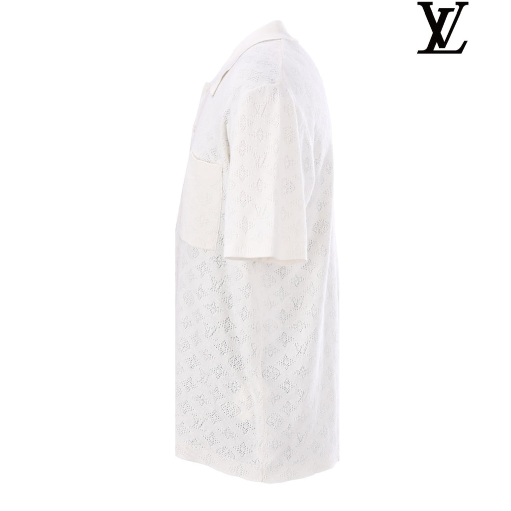 Louis Vuitton Men's White Monogram Mesh-Knit Short-Sleeve Shirt
