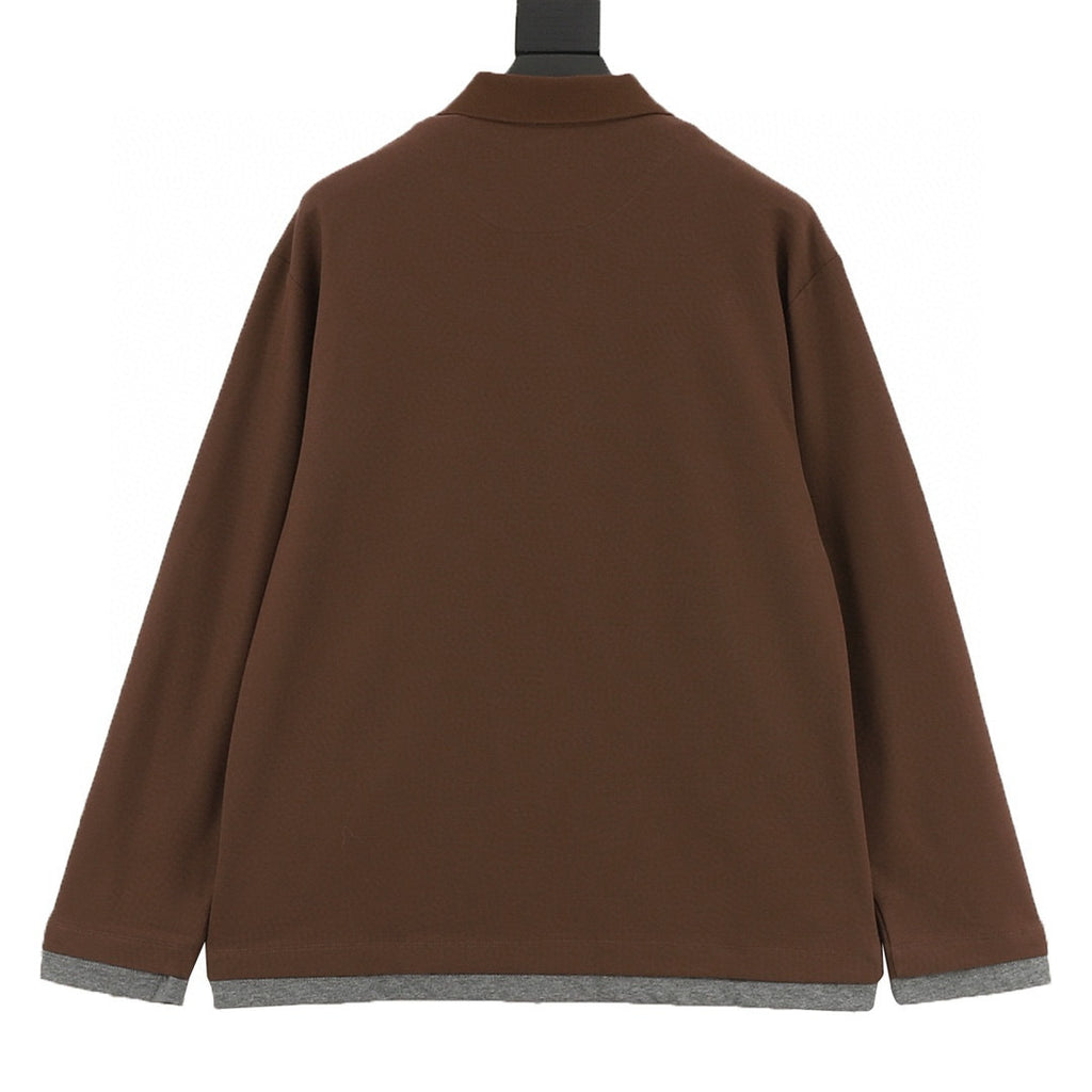Prada Faux-Layered White Cuff Piqué Cotton Long-Sleeve Polo Shirt