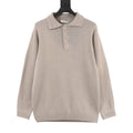 Bottega Veneta Tricolor Textured Knit Collar Wool Polo Sweater | Camel Relaxed Luxury Knitwear