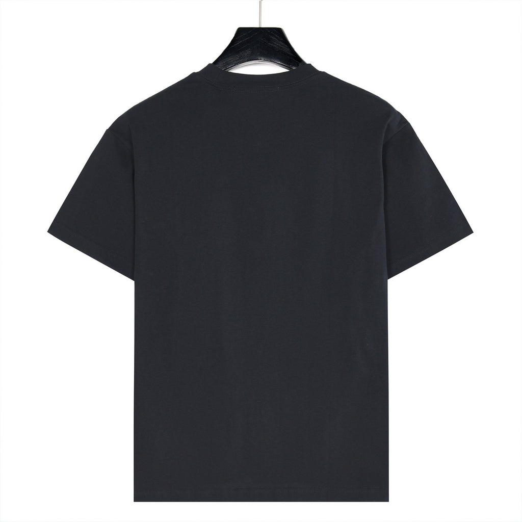 Prada Blue Graffiti Oval-Frame Logo Short-Sleeve T-Shirt in Black