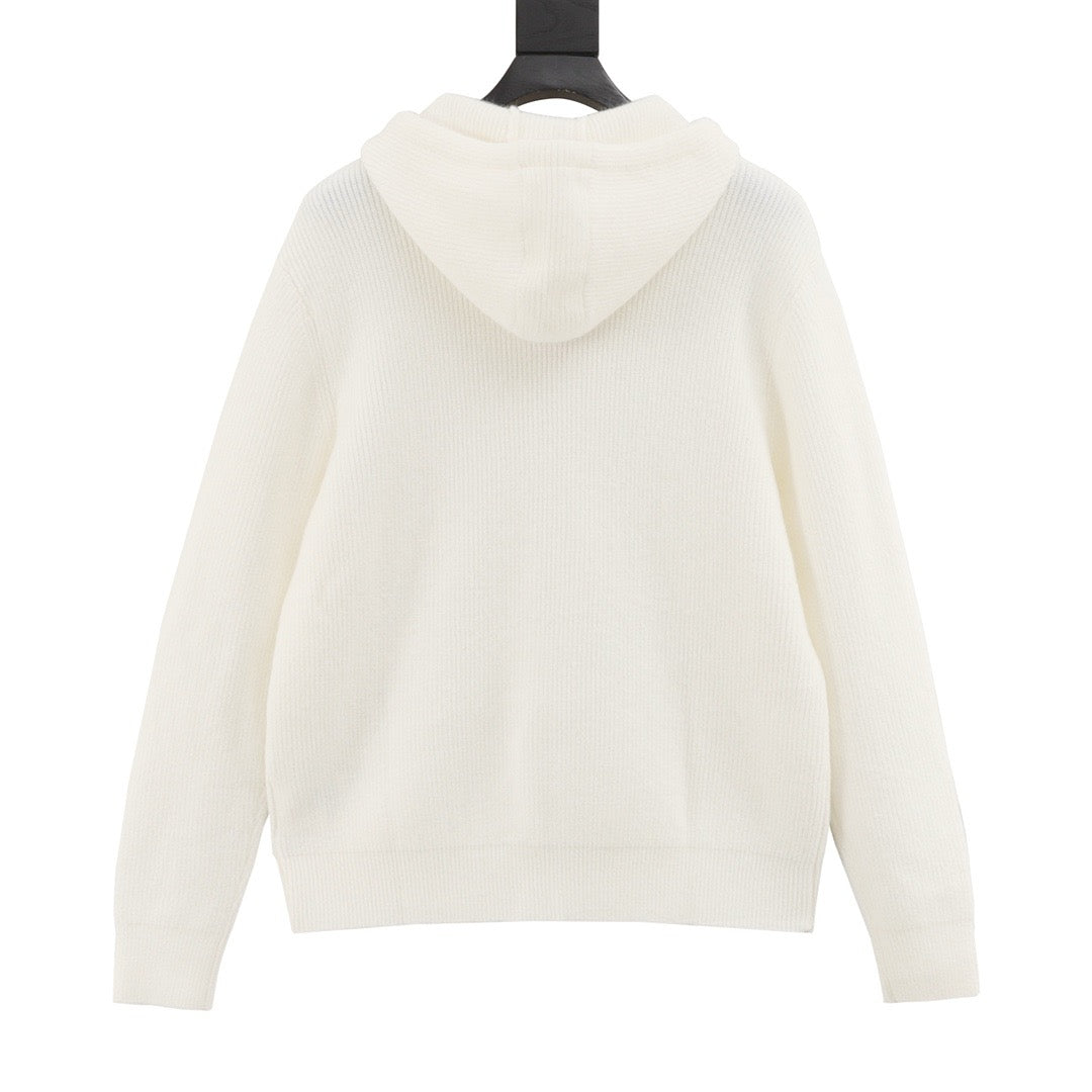 Miu Miu Women's Men's White Ribbed Knit Zip Hoodie