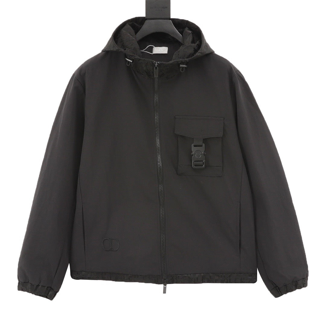 Dior Women's & Men's Black Technical Fabric Hooded Windbreaker