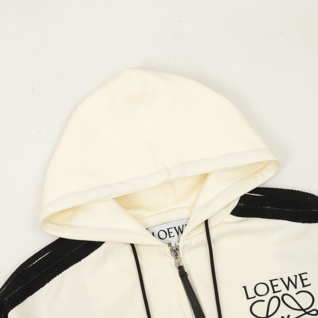 Loewe Anagram Logo Embroidered Contrast Sleeve Zip-Up Hoodie