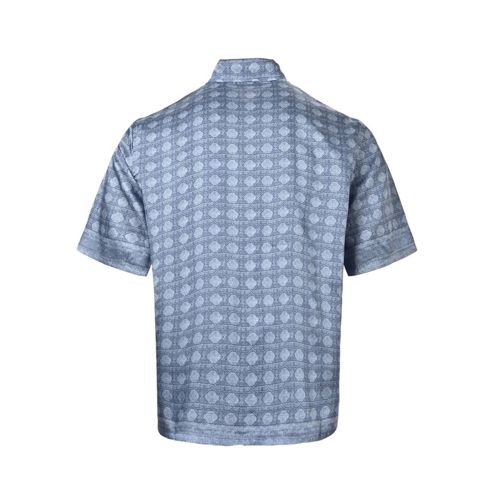 Dior All-Over Monogram Print Short-Sleeve Shirt in Blue