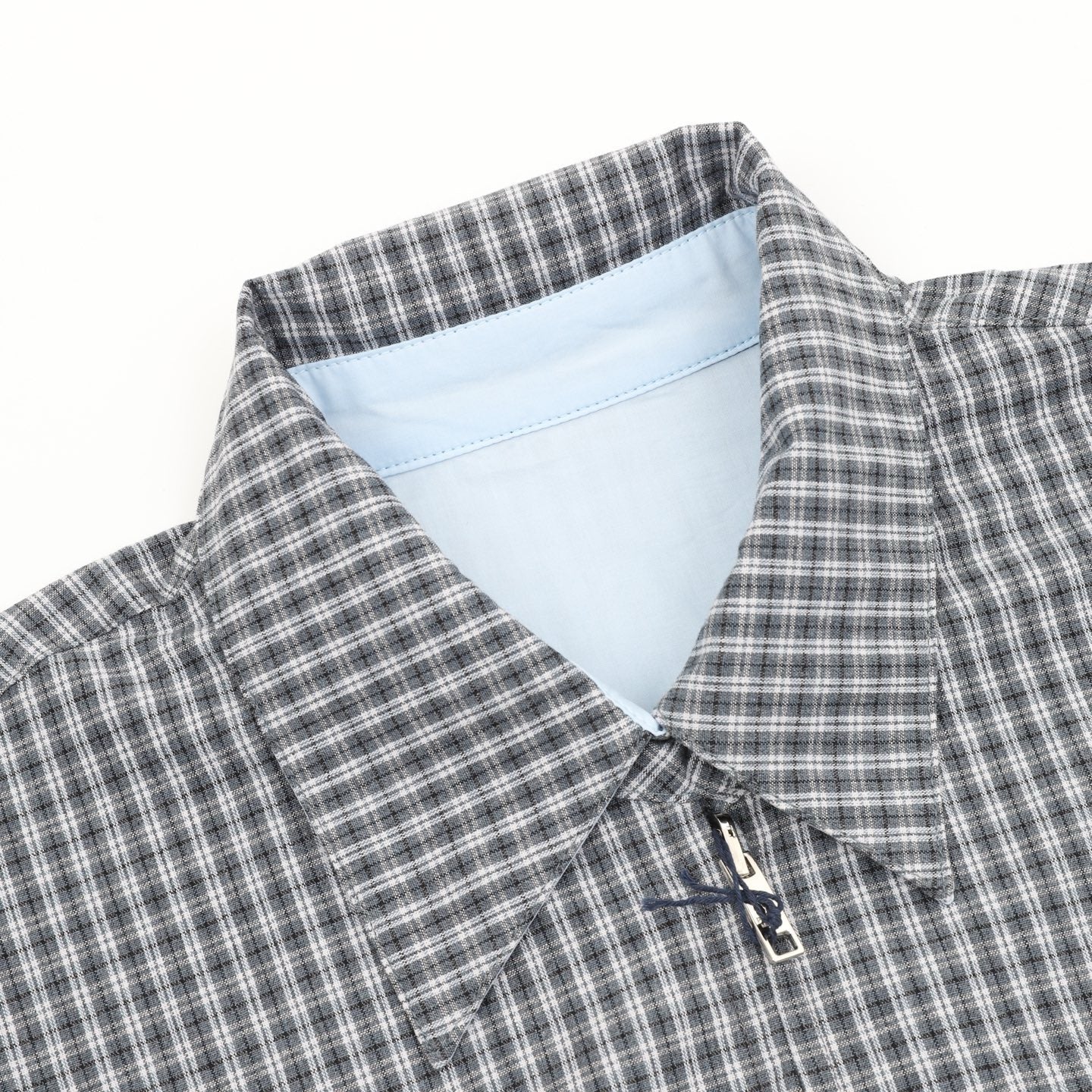 Prada Triangle Logo Check Zip-Up Lapel Jacket | Grey Plaid Lightweight Luxury Outerwear