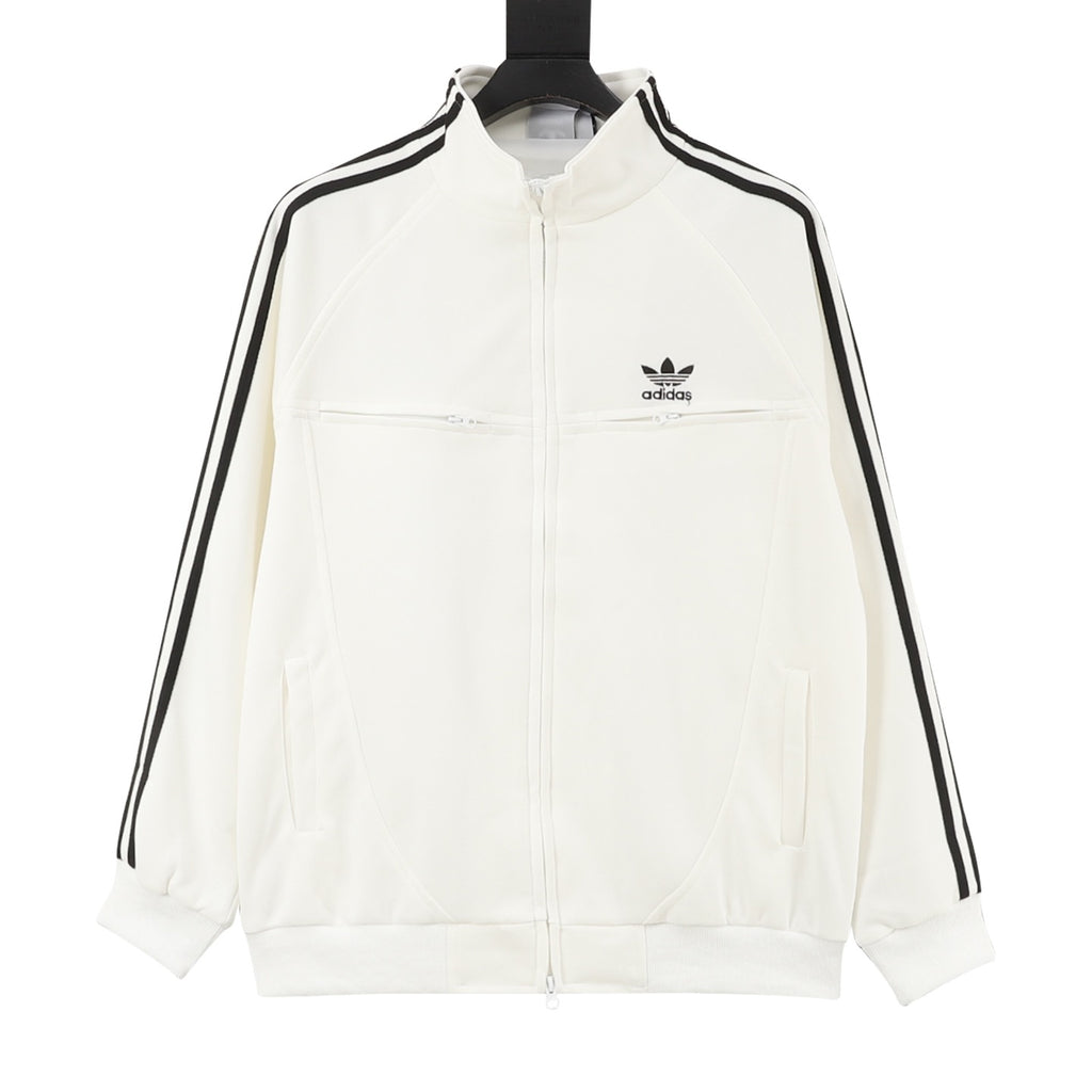 Adidas Women's & Men's Off-White Full-Zip Track Jacket with Black 3-Stripes