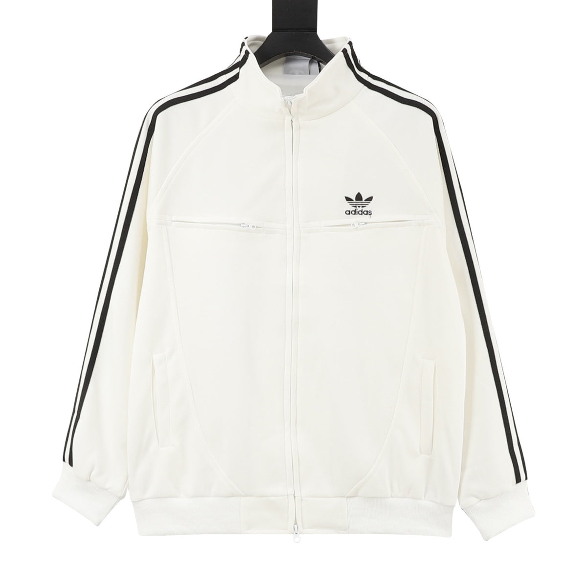 Adidas Women's & Men's Off-White Full-Zip Track Jacket with Black 3-Stripes