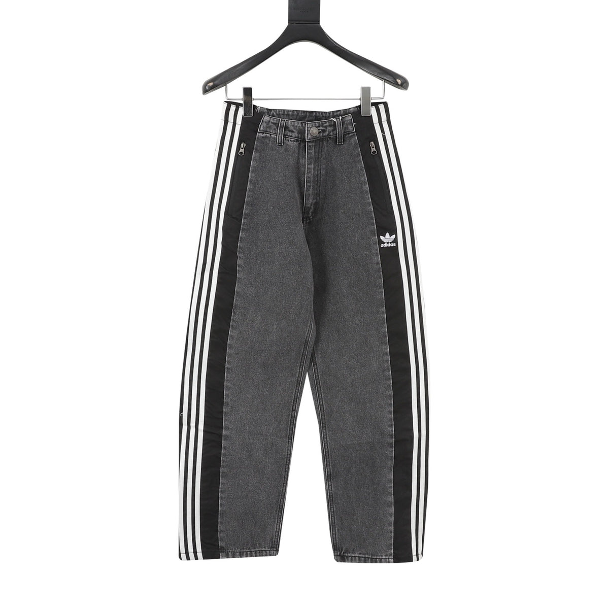 adidas Originals Women's Men's Indigo Side-Stripe Panelled Wide-Leg Denim Jeans