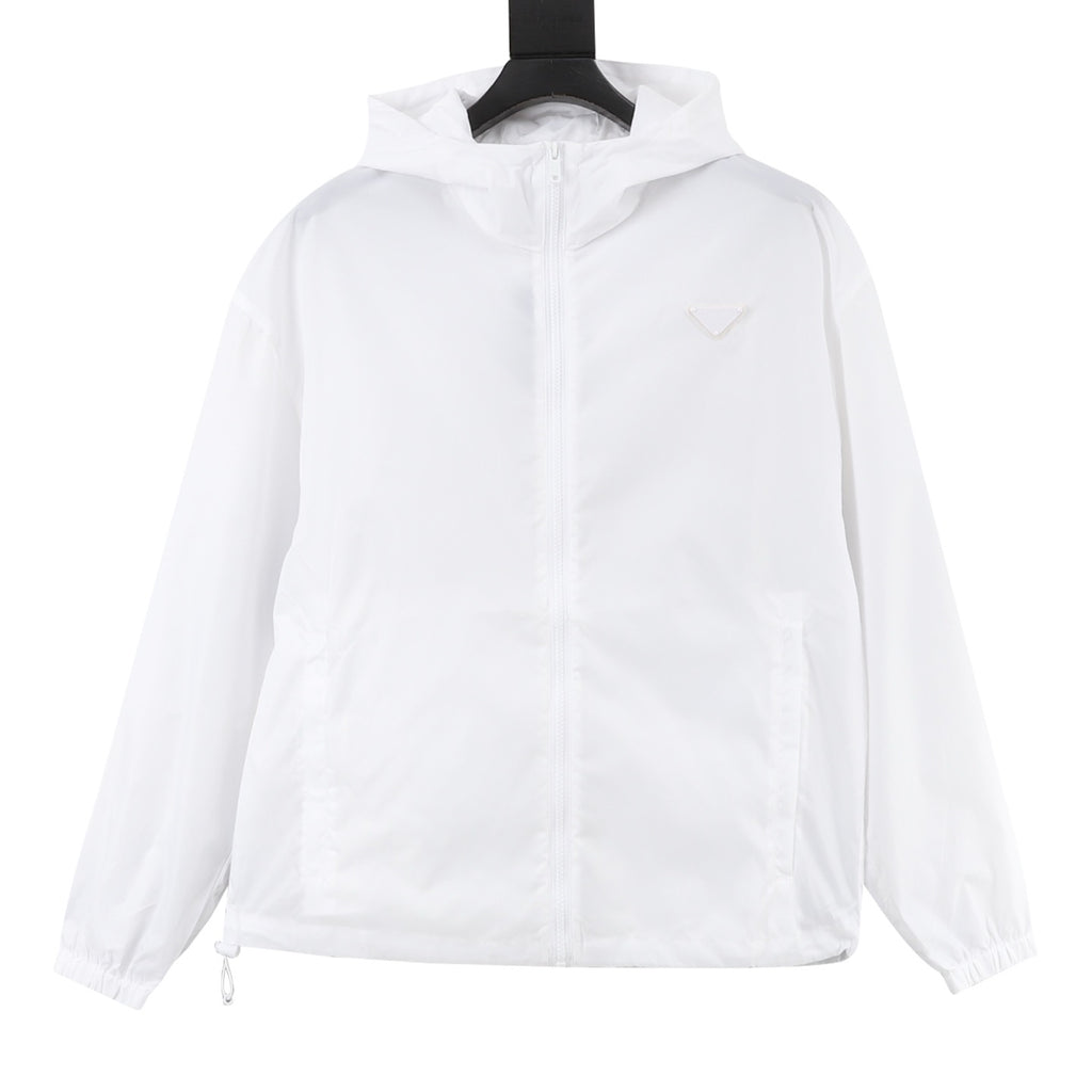 Prada Women's & Men's White Triangle Logo Hooded Windbreaker