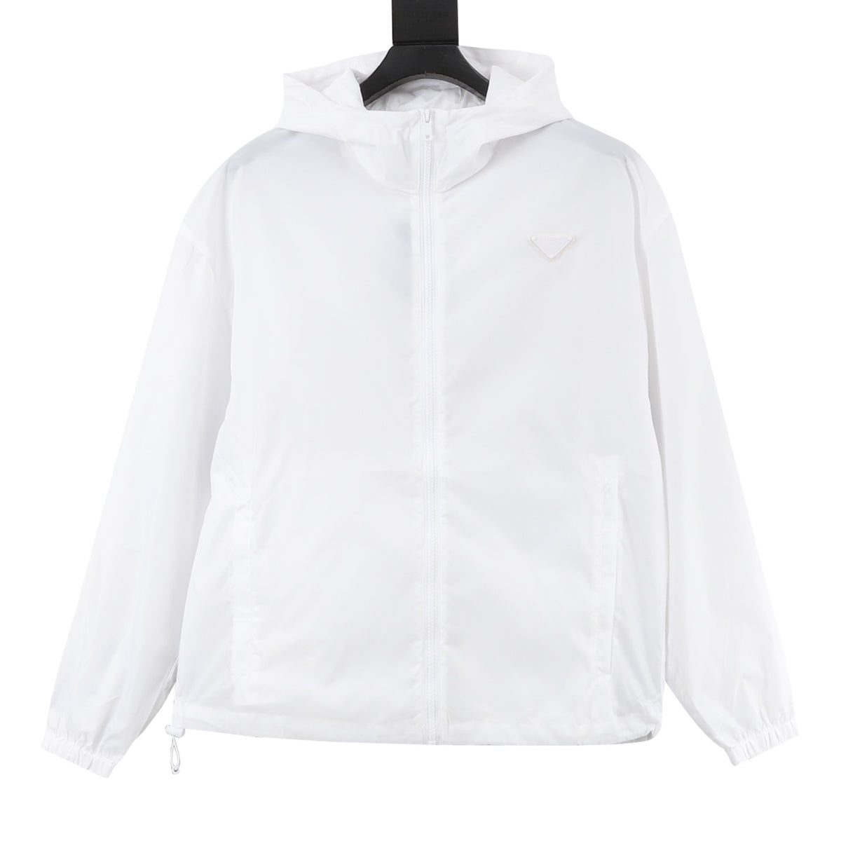Prada Women's & Men's White Triangle Logo Hooded Windbreaker