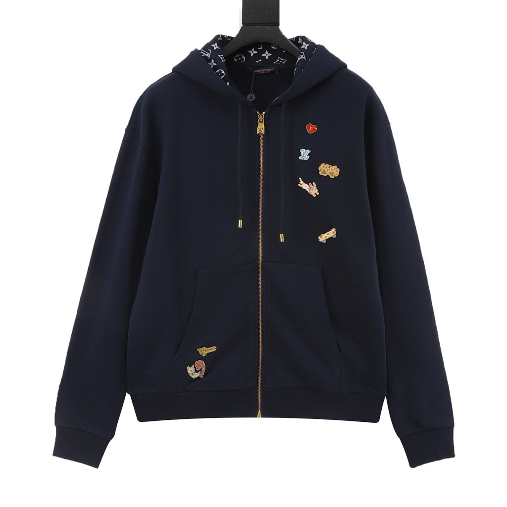 Louis Vuitton Women's & Men's Navy Badge-Embellished Full-Zip Hoodie