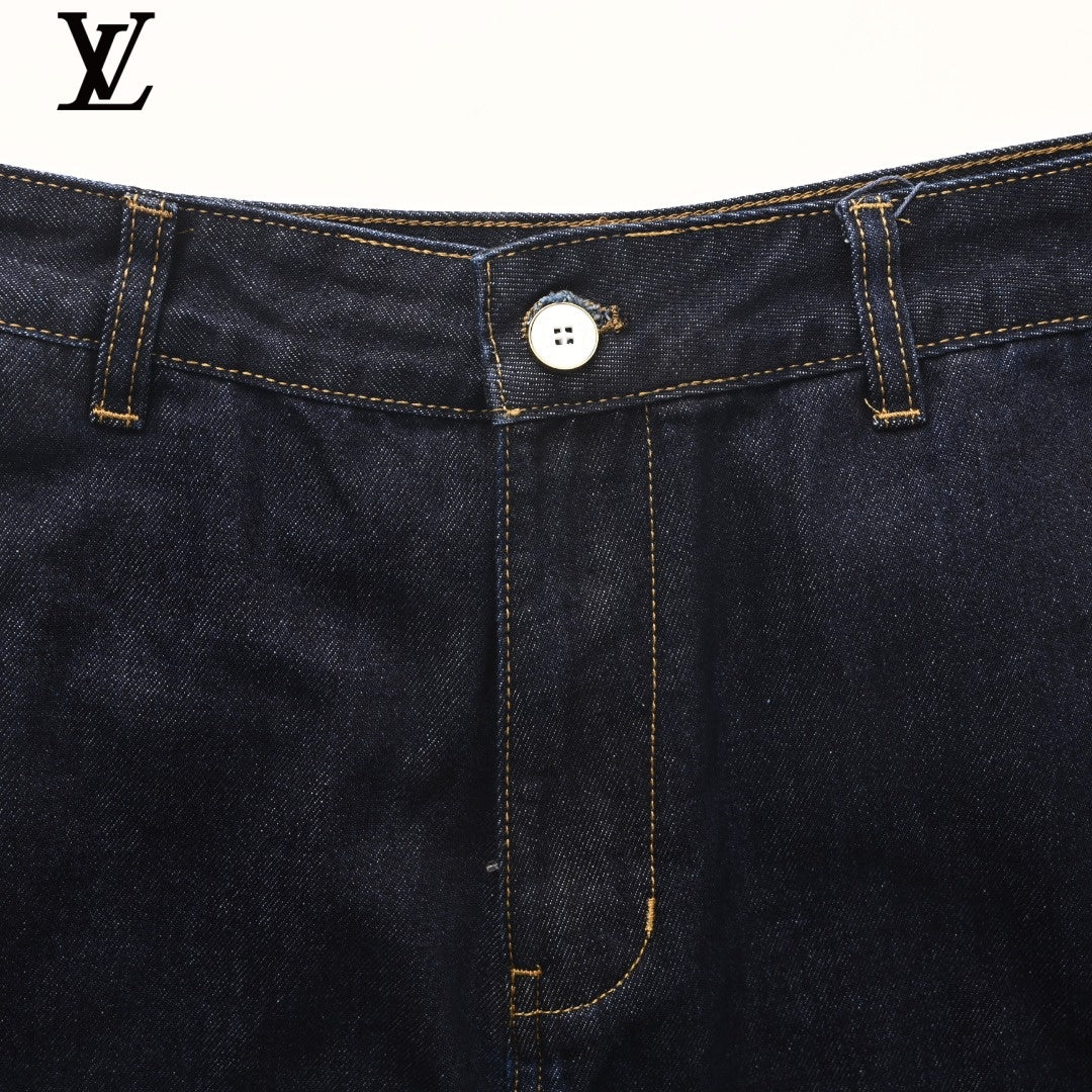 Louis Vuitton Dark Denim Embroidered Logo Shorts