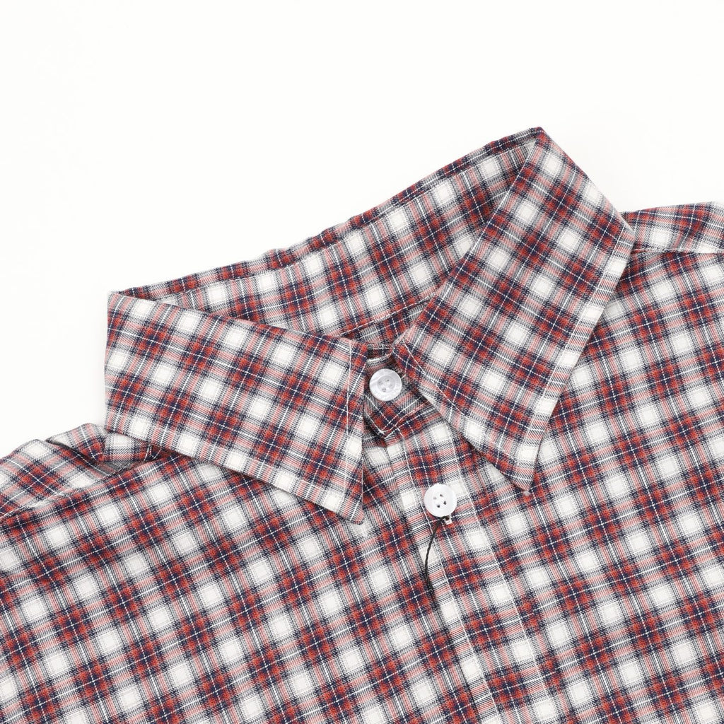 Balenciaga Red Plaid Layered-Look Double-Layer Short-Sleeve Shirt
