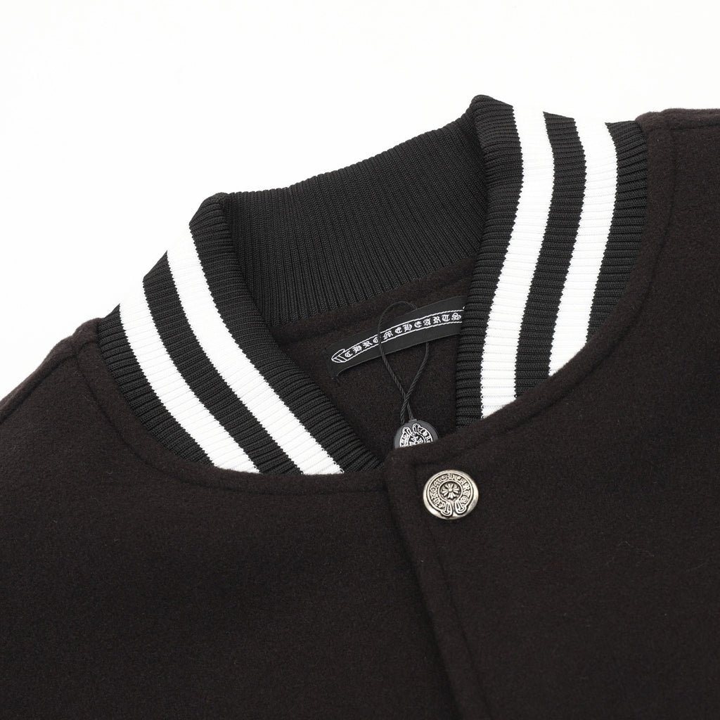 Chrome Hearts Women's Men's Black and White Horseshoe Logo Varsity Jacket